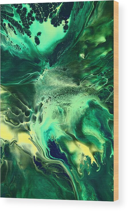 Green Wood Print featuring the painting Green Passage Abstract by Serg Wiaderny
