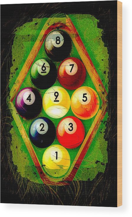 Nine Wood Print featuring the photograph Grunge Style 9 Ball Rack by David G Paul