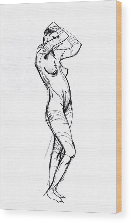 Figure Drawing Wood Print featuring the drawing Hair by John Gholson
