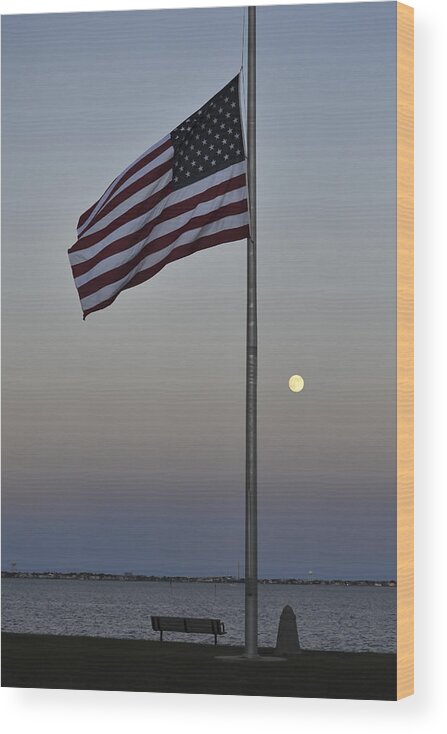 Moon Wood Print featuring the photograph Half Staff Moon by Terry DeLuco