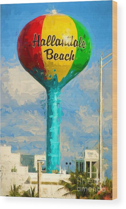 Hallandale Wood Print featuring the photograph Hallandale Beach Water Tower by Les Palenik