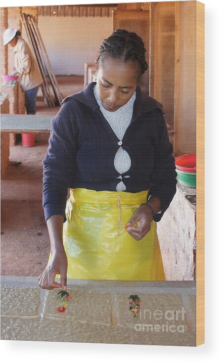 Madagascar Wood Print featuring the photograph hand papermaking in Madagascar 2 by Rudi Prott