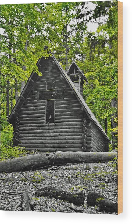  Wood Print featuring the photograph Hartwick Pines Chapel BWG by Daniel Thompson