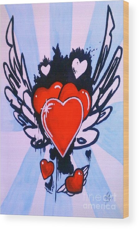 Hearts Wood Print featuring the painting Hearts by Marisela Mungia