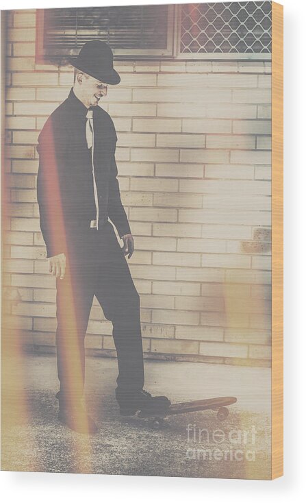 Retro Wood Print featuring the photograph Hipster trickster by Jorgo Photography