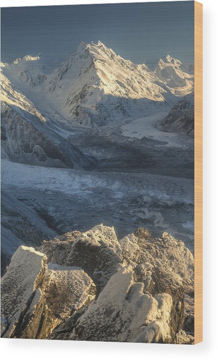 Feb0514 Wood Print featuring the photograph Hochstetter And Tasman Glaciers Dawn by Colin Monteath