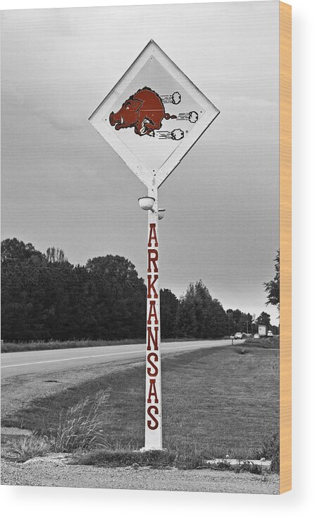 Arkansas Wood Print featuring the photograph Hog Sign - selective color by Scott Pellegrin