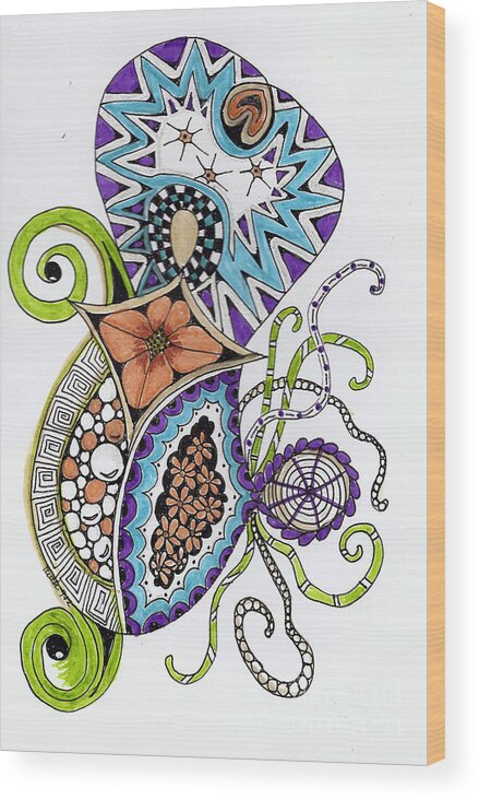 Zentangle Wood Print featuring the mixed media Honey Bee by Ruth Dailey