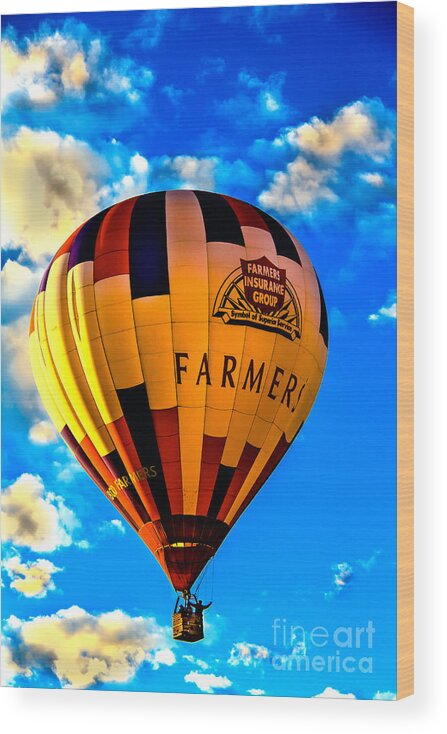 Arizonia Wood Print featuring the photograph Hot Air Ballon Farmer's Insurance by Robert Bales