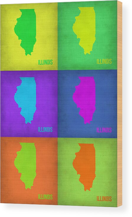 Illinois Map Wood Print featuring the painting Illinois Pop Art Map 1 by Naxart Studio