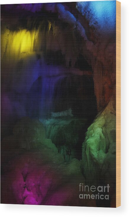 Illuminated Wood Print featuring the photograph Illuminated Waterfall Enchanted by Rainbows by Inspired Nature Photography Fine Art Photography
