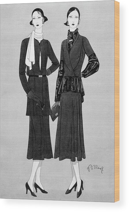 Beauty Wood Print featuring the digital art Illustration Of Two Women In Lavin Suits by Douglas Pollard
