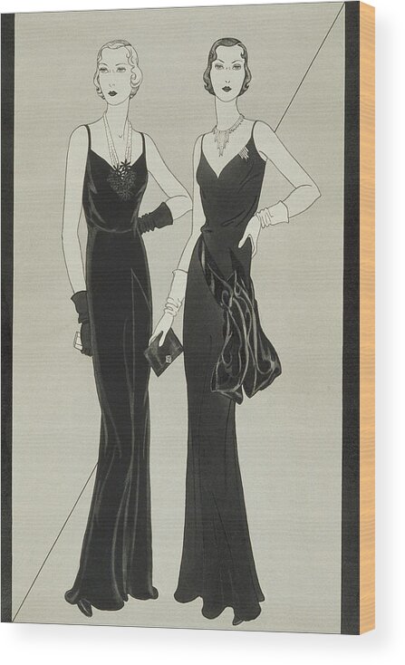 Fashion Wood Print featuring the digital art Illustration Of Two Women Wearing Mainbocher by Douglas Pollard