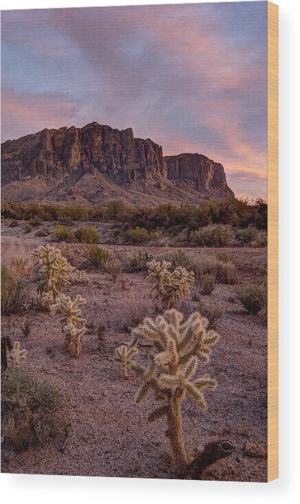Desert Wood Print featuring the photograph Desert Sunset by Mark Langford