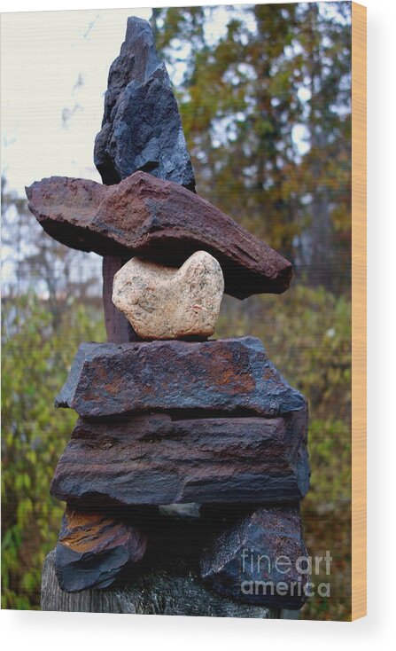 Inuksuk Wood Print featuring the photograph Inukshuk by Jacqueline Athmann