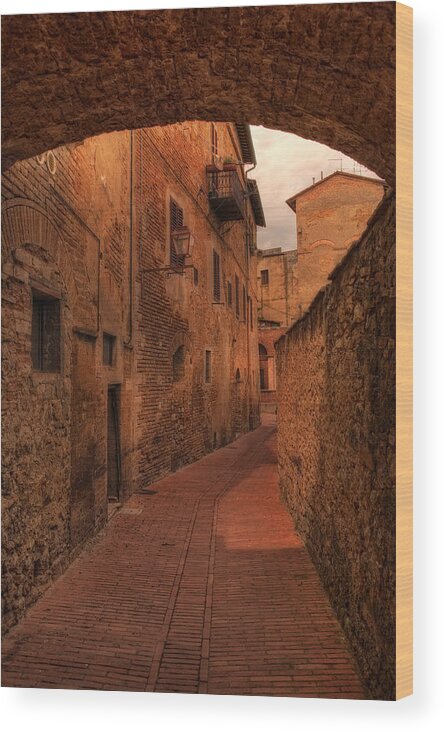 Italian Architecture Wood Print featuring the photograph Italian Town Arched Walkway by Bob Coates