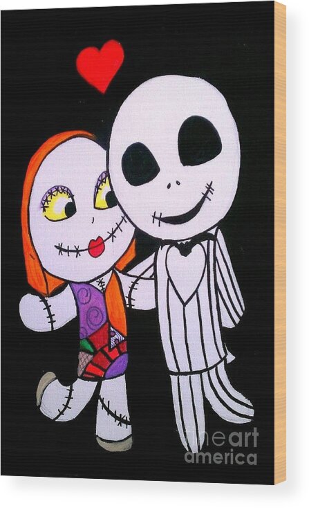 Marisela Mungia Wood Print featuring the painting Jack and Sally by Marisela Mungia