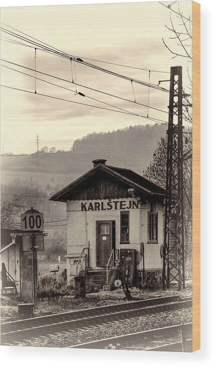 Joan Carroll Wood Print featuring the photograph Karlstejn Railroad Shack by Joan Carroll