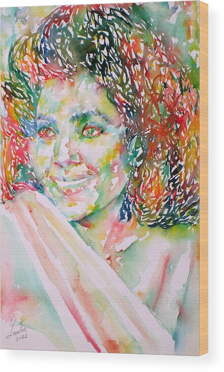 Kathleen Battle Wood Print featuring the painting KATHLEEN BATTLE - watercolor portrait by Fabrizio Cassetta