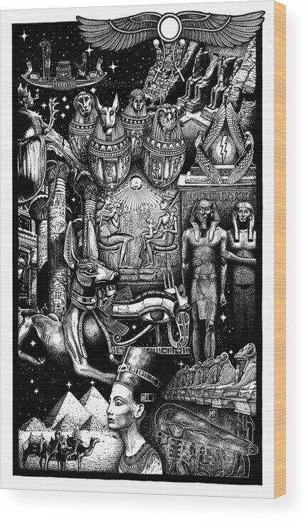 Egypt Wood Print featuring the drawing Kemitology by Matthew Ridgway