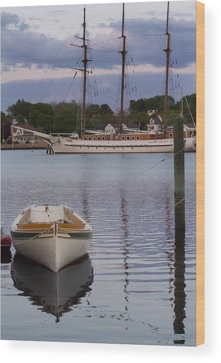 Rowboat Wood Print featuring the photograph Kindred Spirits - Boat Reflections on the Mystic River by Kirkodd Photography Of New England
