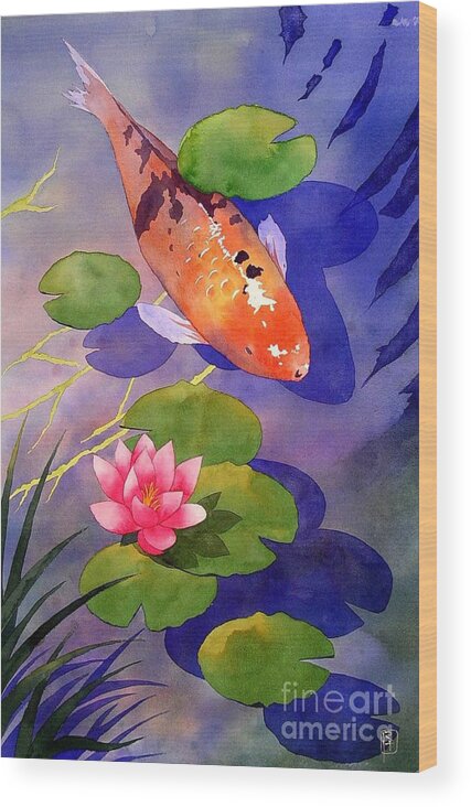 Watercolor Wood Print featuring the painting Koi Pond by Robert Hooper