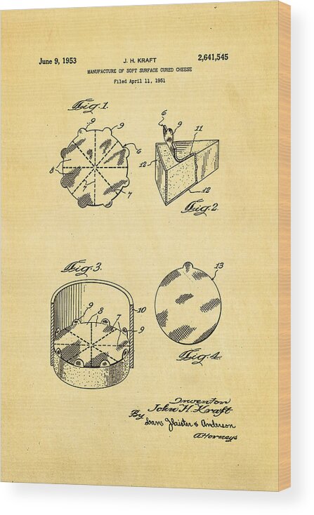 Famous Wood Print featuring the photograph Kraft Cheese Triangle Patent Art 1951 by Ian Monk