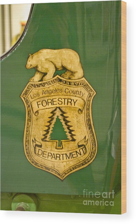 Emblem Wood Print featuring the photograph LA Forestry Department Emblem by Pamela Walrath