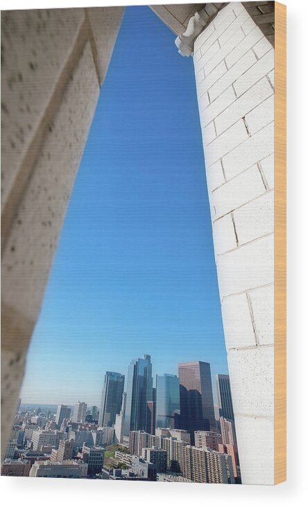 Tranquility Wood Print featuring the photograph L.a. Skyline From Los Angeles City Hall by Alexandre Fp