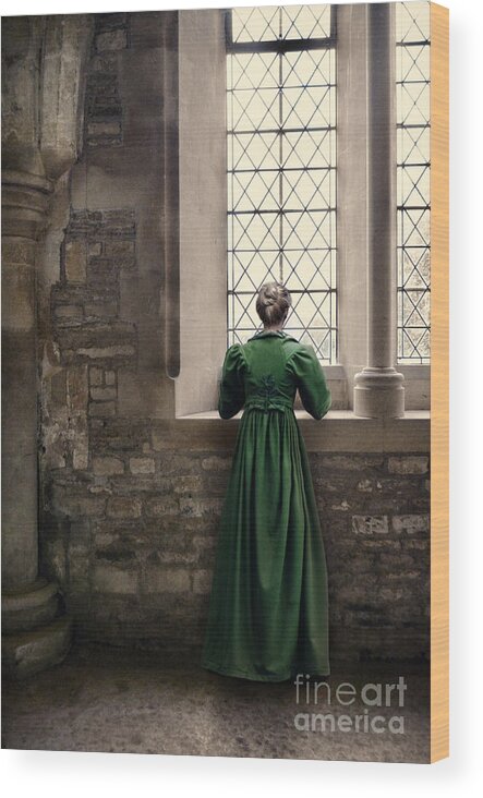 Window Wood Print featuring the photograph Lady in Green by Window by Jill Battaglia