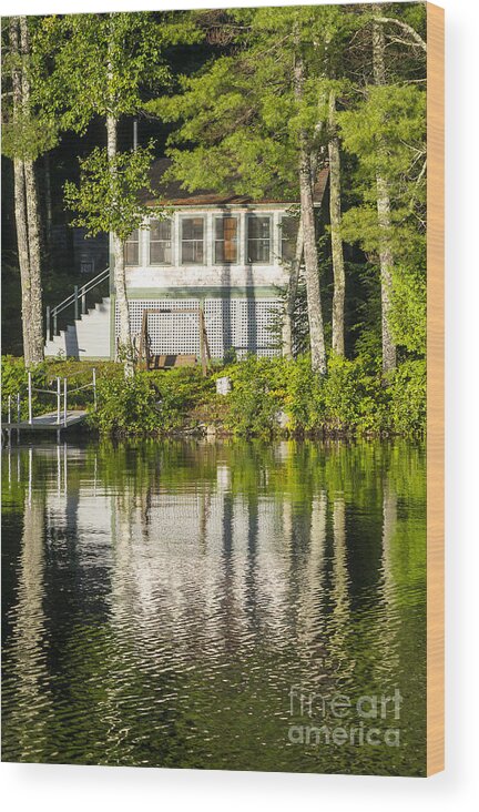Maine Wood Print featuring the photograph Lake cabin by Steven Ralser