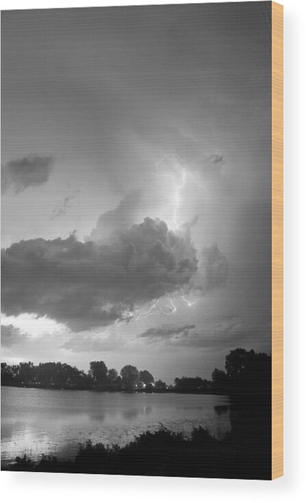 Lightning Wood Print featuring the photograph Lake Thunder Cell Lightning Burst BW by James BO Insogna