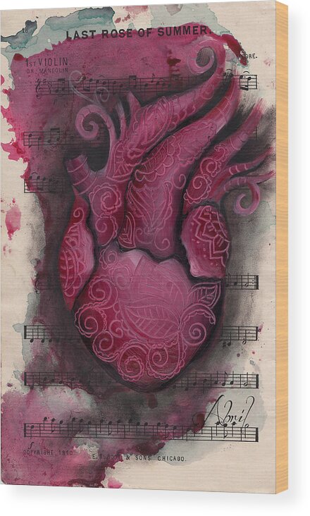 Human Heart Wood Print featuring the painting Last Summer Rose by Abril Andrade