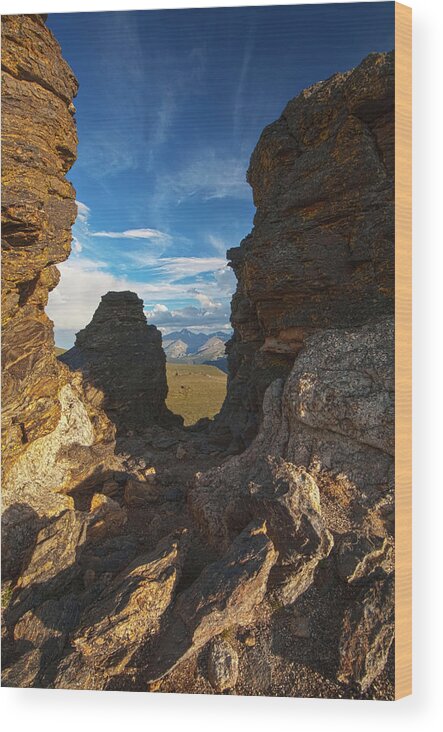 Blue Sky Wood Print featuring the photograph Light And Shadows At Rock Cut Formation by Carl Johnson