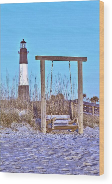 9667 Wood Print featuring the photograph Lighthouse and Swing by Gordon Elwell