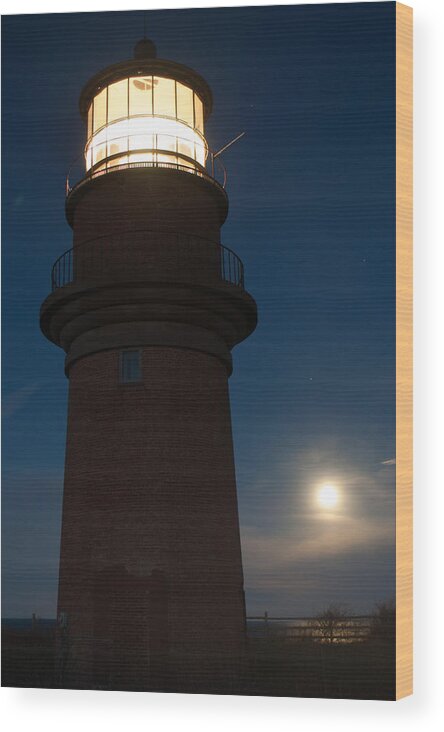 Lighthouse Wood Print featuring the photograph Lighthouse Moon by Steve Myrick