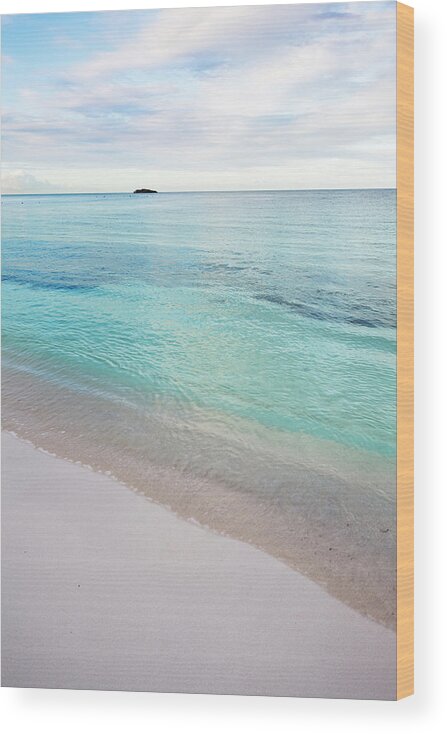 Water's Edge Wood Print featuring the photograph Little Island And Beach With Very Calm by Michaelutech