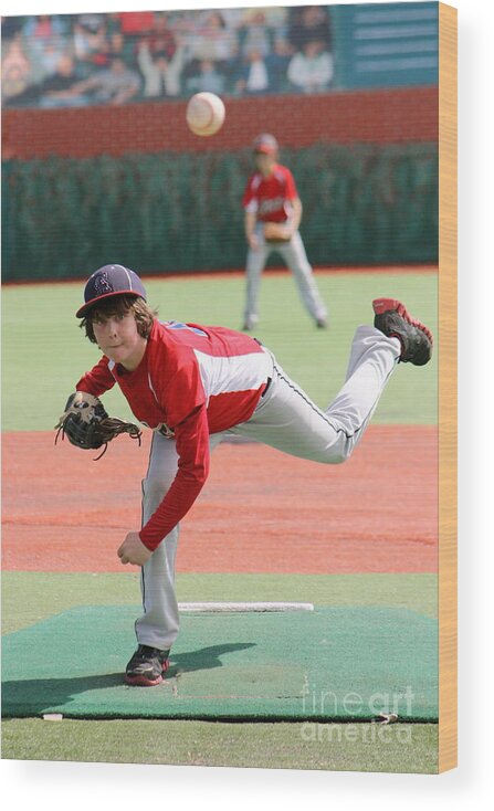 Baseball Wood Print featuring the photograph Little League Pitcher by Lisa Billingsley