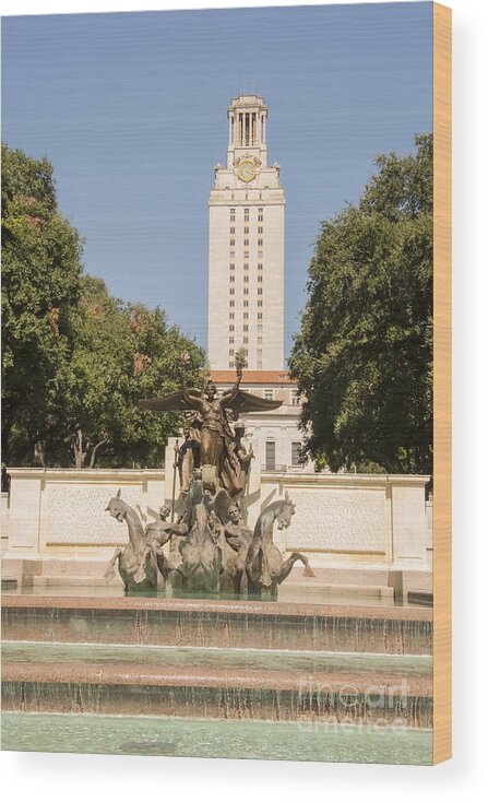 Austin Wood Print featuring the photograph Littlefield Fountain and University of Texas Tower by Bob Phillips