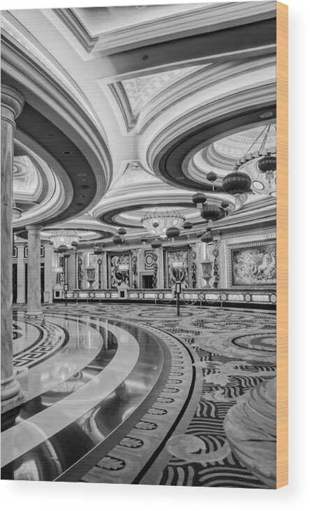 Caesars Palace Wood Print featuring the photograph Lobby of Caesars in Black and White by Jenny Hudson