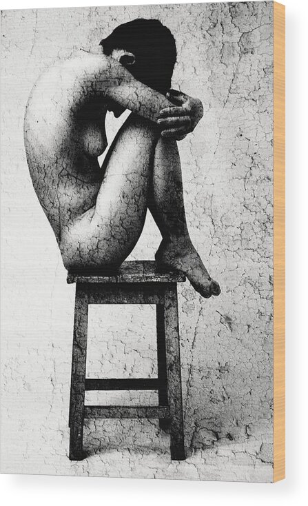 Nude Wood Print featuring the photograph Lonely - Naked Art Photography in Black and White by Falko Follert