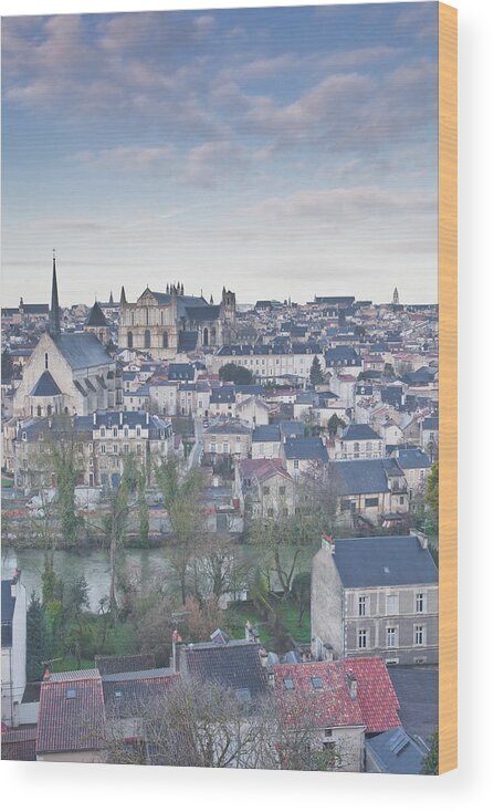 Town Wood Print featuring the photograph Looking Over The Rooftops Of Poitiers by Julian Elliott Photography