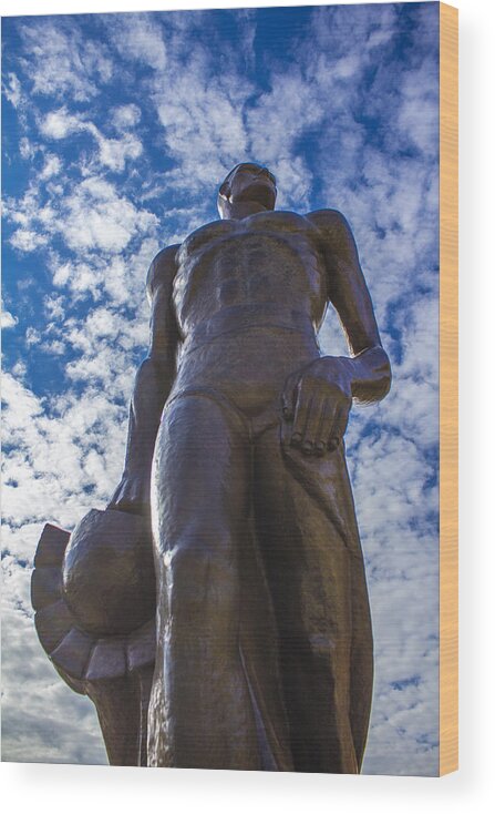 Spartan Statue Wood Print featuring the photograph Looking up at The Spartan Statue by John McGraw