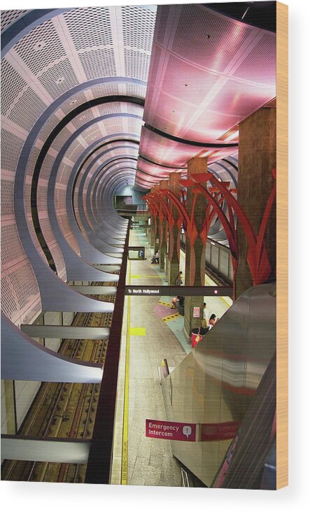 Interior Wood Print featuring the photograph Los Angeles Metro Station Interior. by Mark Williamson