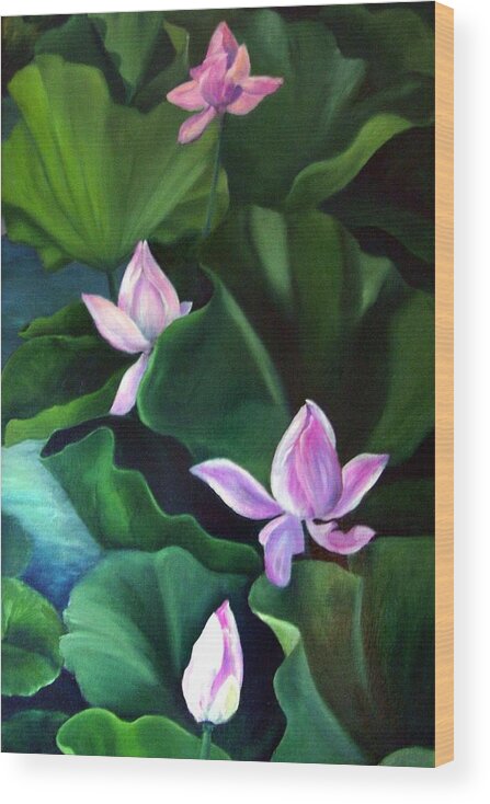 Lotus Flowers Wood Print featuring the painting Lotus Flowers by Marian Berg