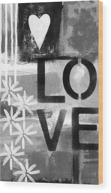 Love Wood Print featuring the painting Love- abstract painting by Linda Woods