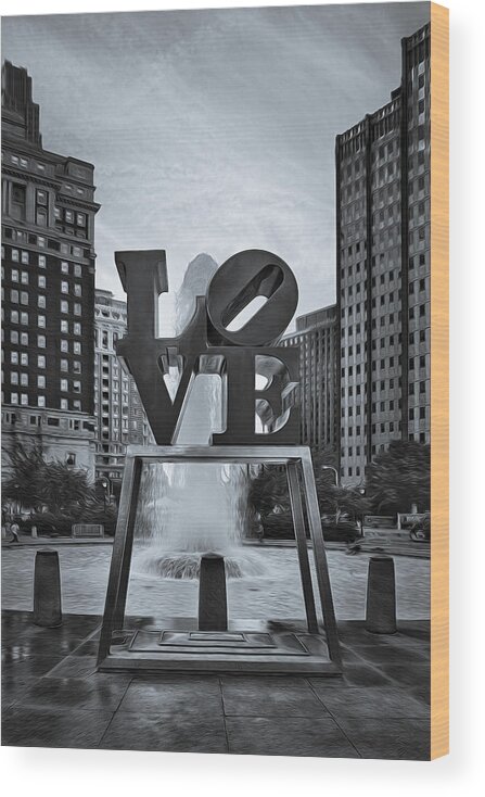 Love Wood Print featuring the photograph Love Park BW by Susan Candelario