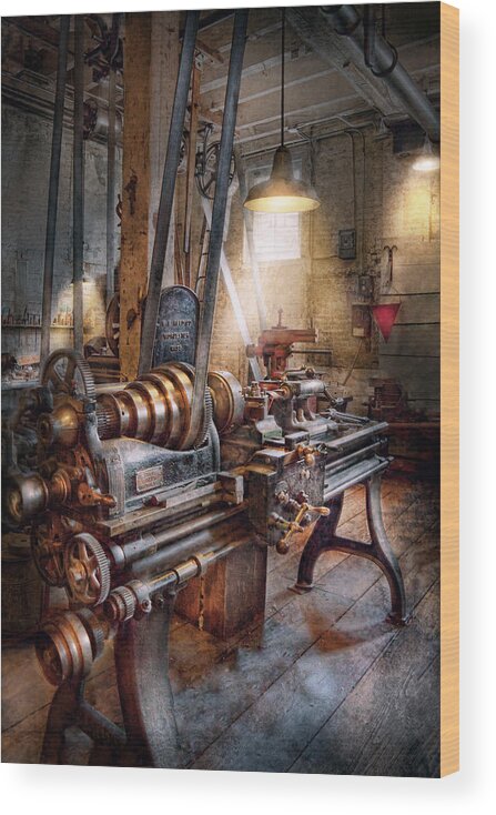 Machinists Wood Print featuring the photograph Machinist - Fire Department Lathe by Mike Savad