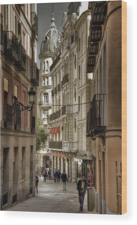 City Wood Print featuring the photograph Madrid Streets by Joan Carroll
