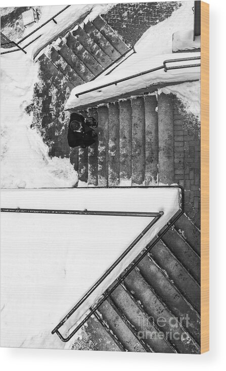 New Hampshire Wood Print featuring the photograph Man on staircase Concord New Hampshire by Edward Fielding